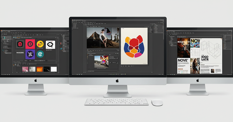 adobe-photoshop-illustrator-ve-indesign-programlari-yan-yana-acik-grafik-tasarim-ogrenen-kisi-icin-baslangic-duzeyi-projeler-gosteriliyor Grafik Tasarım Öğrenmeye Nereden Başlamalıyım