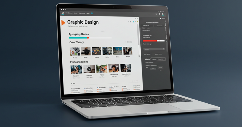 grafik-tasarim-kursunun-online-egitim-platformundaki-kullanici-paneli-tipografi-renk-teorisi-ve-photoshop-modulleri-listelenmis Grafik Tasarım Öğrenmeye Nereden Başlamalıyım